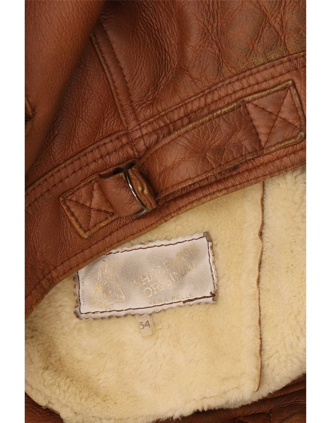 Vintage Herren Shearling Jacke IT 54 2XL Braunes Leder