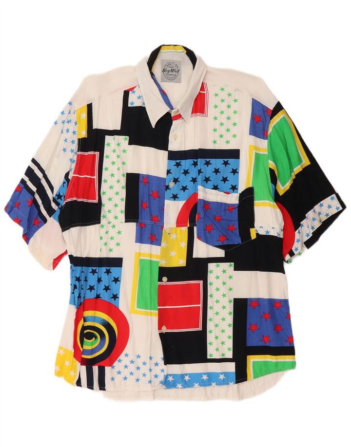 Key West Herren Kurzarmhemd XL Weiß Patchwork Viskose