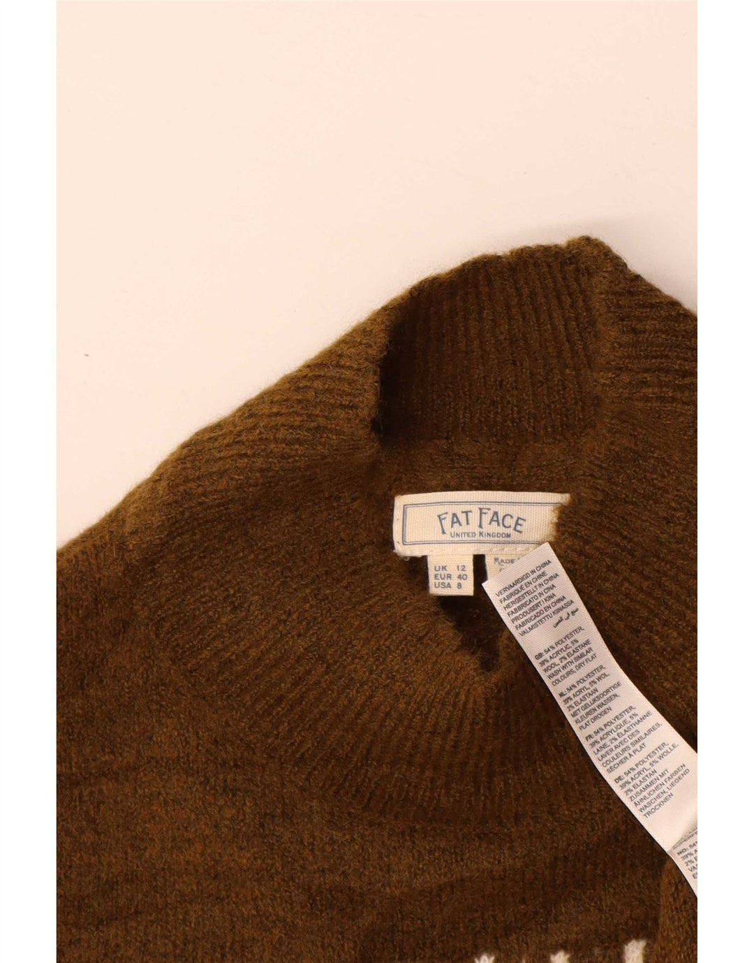 Fat Face Rollkragenpullover für Damen, UK 12, Medium Khaki, Fair Isle