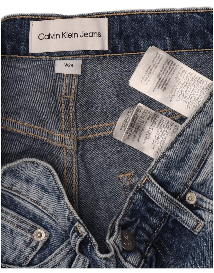 Calvin Klein Damen Denim Distressed Hot Pants W28 Mittelblaue Baumwolle