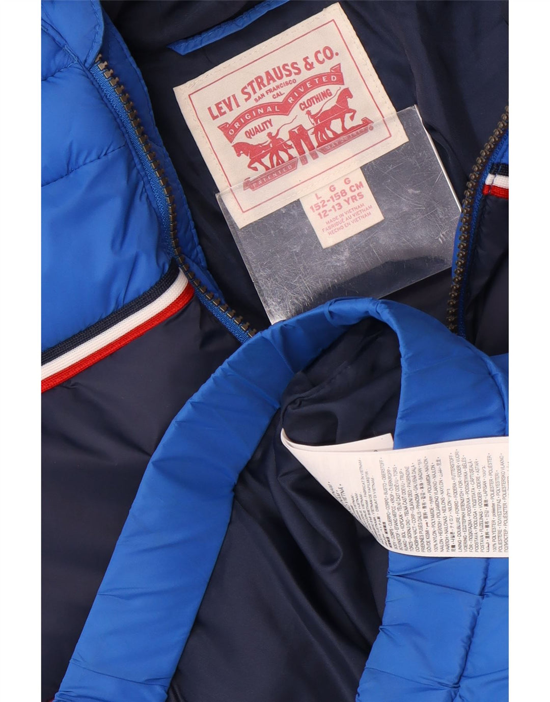 Levi's Jungen wattierte Jacke mit grafischer Kapuze, 12–13 Jahre, Größe L, Blau, Farbblock