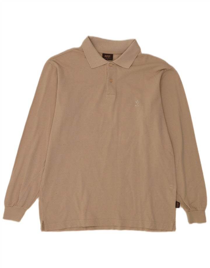 Rifle Herren-Langarm-Poloshirt aus Baumwolle in Mittelbeige