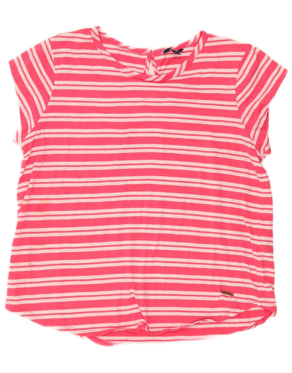 Nautica Damen T-Shirt Top UK 12 Mittelrosa gestreift aus Baumwolle