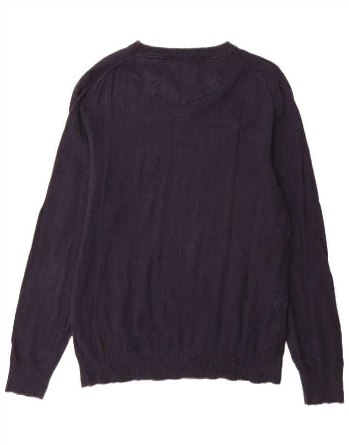 Fat Face Herren-Pullover mit V-Ausschnitt aus mittelblauer Baumwolle