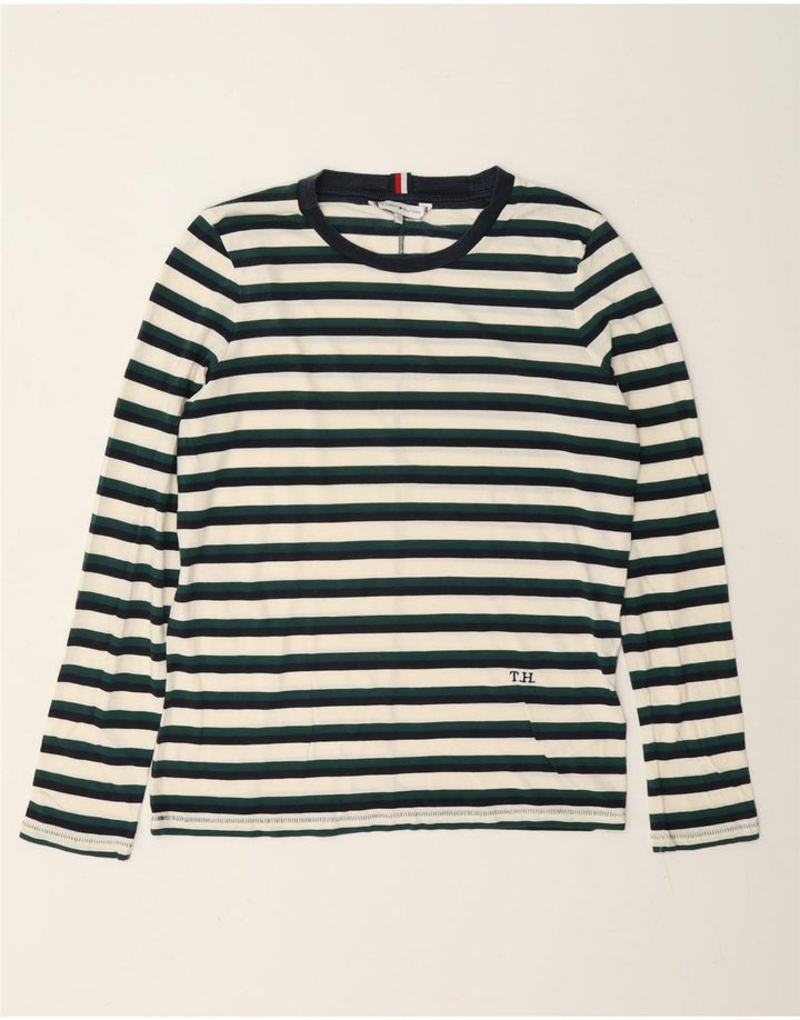 Tommy Hilfiger Herren-Top, langärmelig, klein, grün gestreift, Lyocell