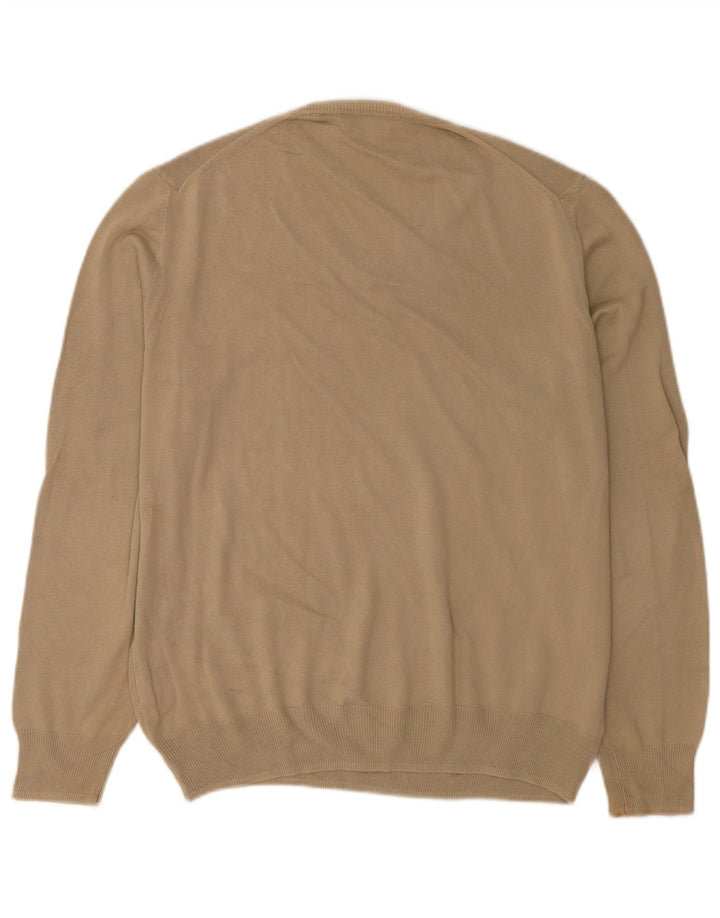Zara Herren-Pullover mit V-Ausschnitt, groß, braune Baumwolle