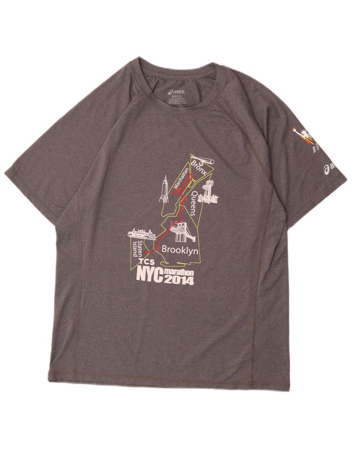Asics Herren Grafik-T-Shirt-Oberteil Mittelgrau meliertes Polyester