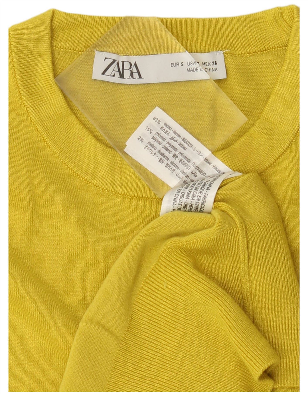 ZARA Damen-Pullover mit Rundhalsausschnitt, Gr. 10, kleine gelbe Viskose