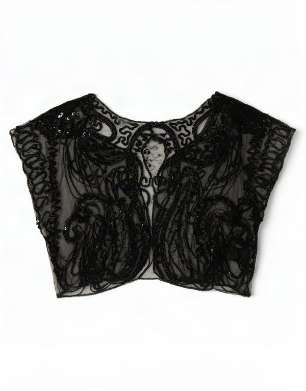 Vintage Damen Crop Ärmelloses Durchsichtiges Top UK 8 Small Schwarz Paisley