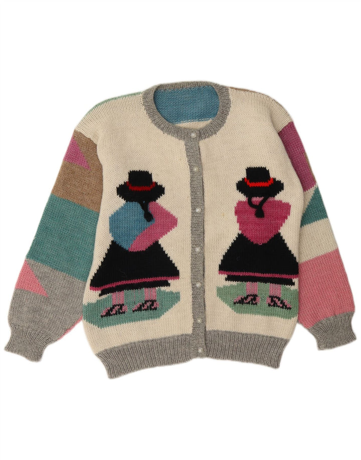 Vintage Damen Cardigan Pullover UK 16 Groß Mehrfarbig Farbblock