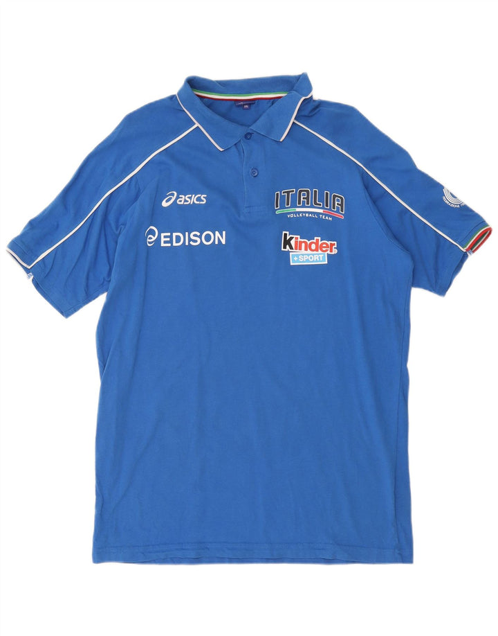 Asics Herren Italia Graphic Poloshirt 2XL Blaue Baumwolle