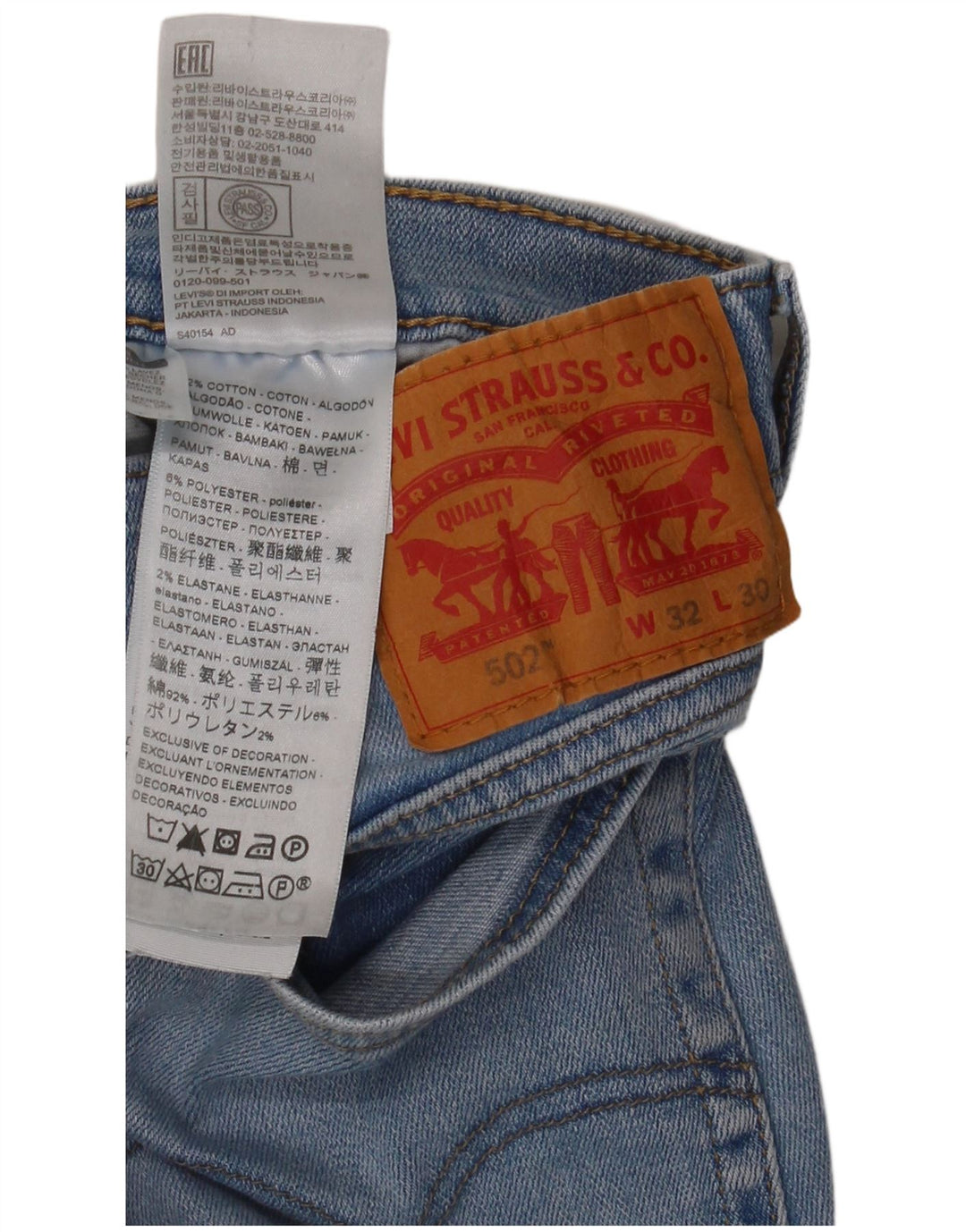 Levi's Herren 502 Tapered Jeans W32 L30 Blaue Baumwolle