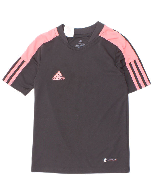 Adidas T-Shirt für Mädchen, 7–8 Jahre, schwarzes Colourblock-Polyester