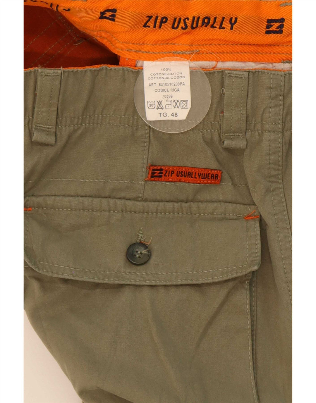 Gerade Herren-Cargohose mit Reißverschluss, Größe 48, Mittel W32 L34, Khaki, Baumwolle