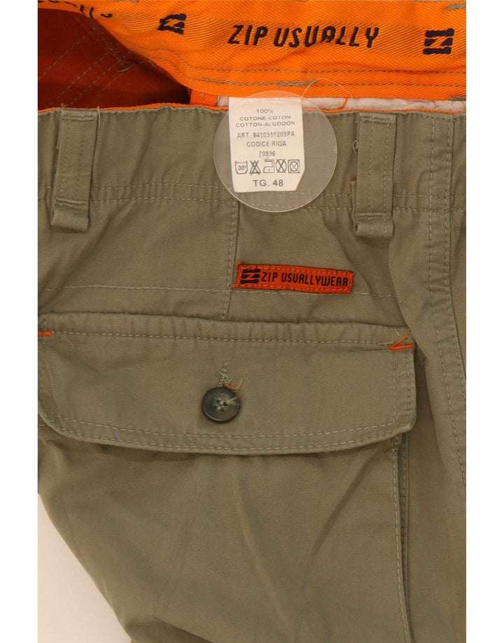 Gerade Herren-Cargohose mit Reißverschluss, Größe 48, Mittel W32 L34, Khaki, Baumwolle
