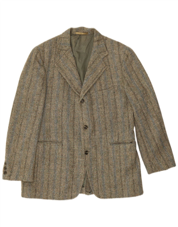 Harris Tweed Herren-Blazer mit 3 Knöpfen, UK 38, mittleres Khaki, Fischgrätenmuster