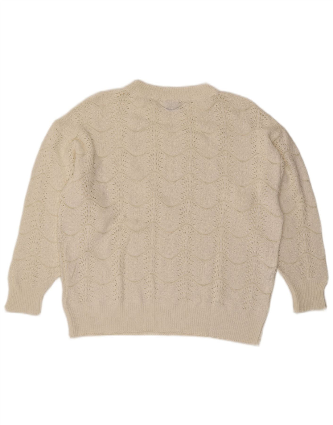 Vintage Damen Pullover mit Rundhalsausschnitt IT 46 Large Off White Chevron