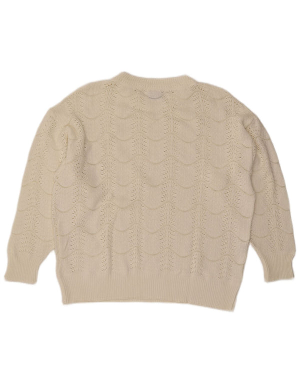 Vintage Damen Pullover mit Rundhalsausschnitt IT 46 Large Off White Chevron