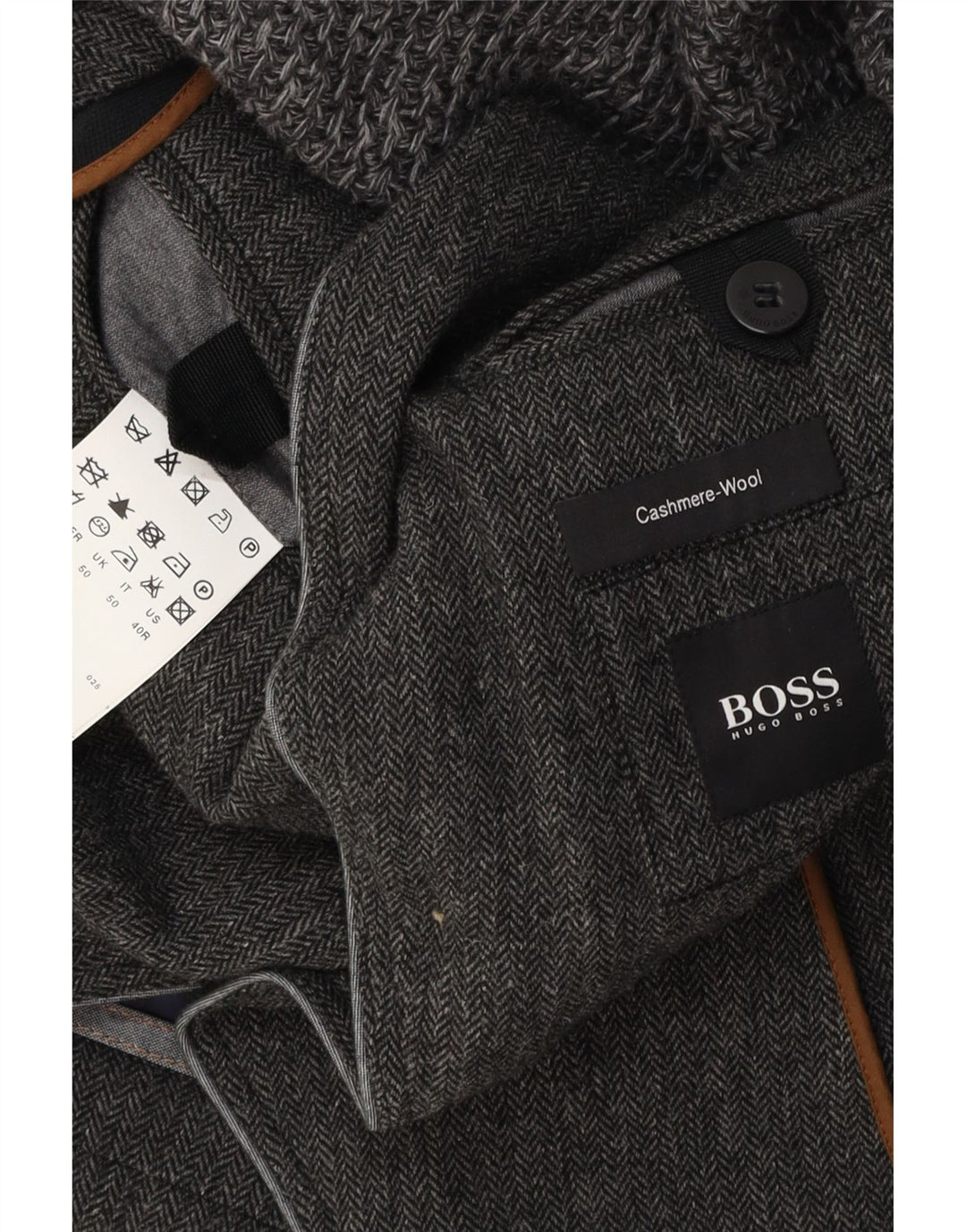 HUGO BOSS Herren-Blazer mit 3 Knöpfen, EU 50, großes graues Fischgrätenmuster