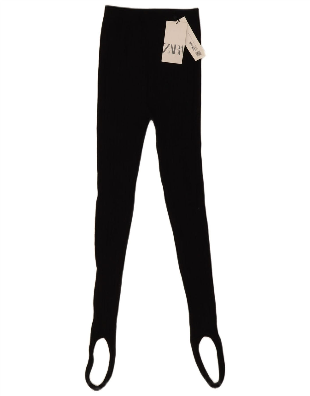 Zara Damen Steigbügel-Leggings UK 12 Mittelschwarze Baumwolle