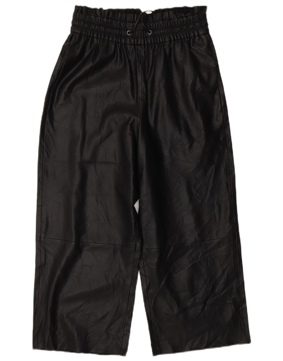 ZARA Damen Crop Wide Leg Kunstlederhose XS W25 L20 Schwarz