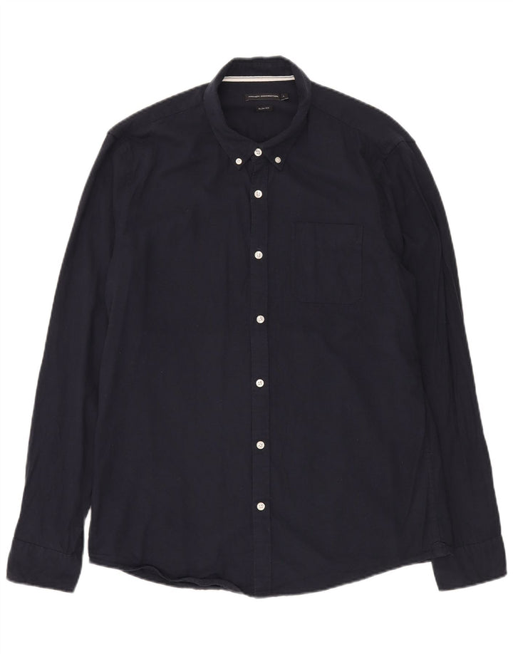FRENCH CONNECTION Herren-Slim-Fit-Hemd, groß, marineblau, Baumwolle