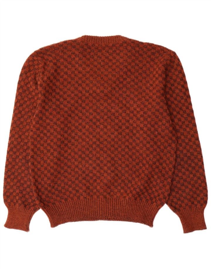 Vintage Herren Pullover mit V-Ausschnitt, klein, braun, geometrisch