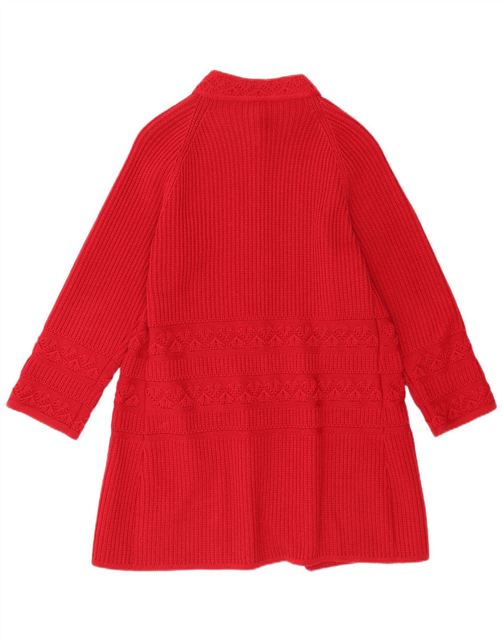 Vintage Damen Longline Cardigan Pullover UK 14 Mittelrote Schurwolle