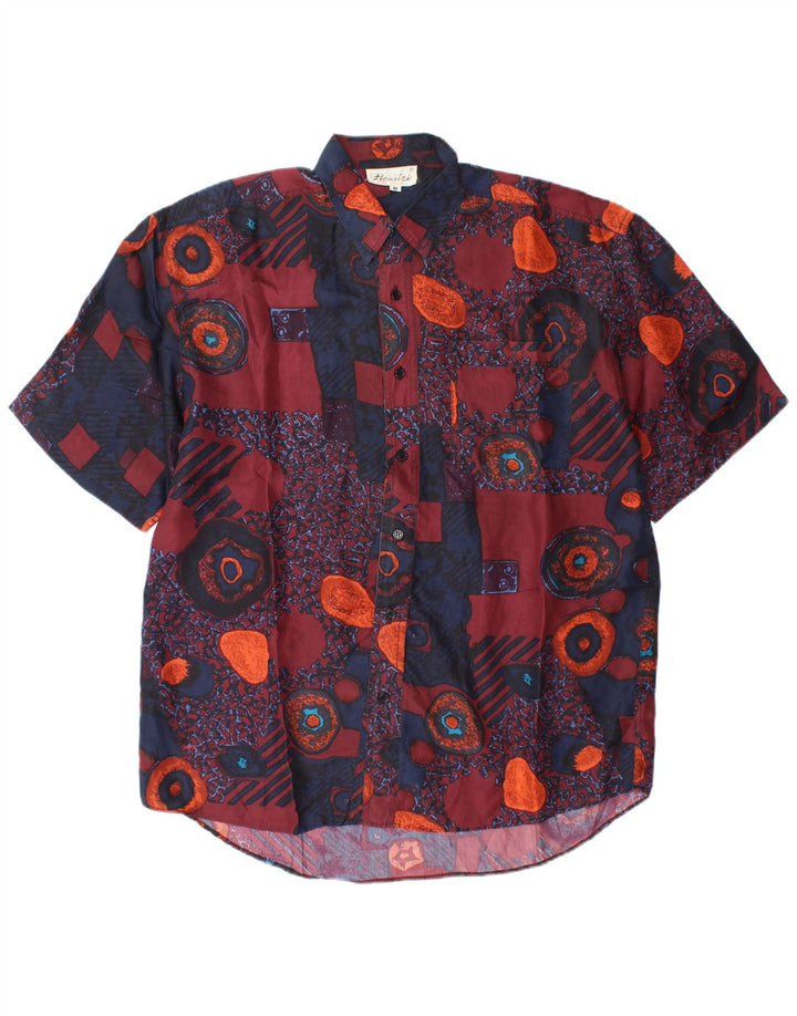 Vintage Herren Kurzarmhemd Medium Mehrfarbige geometrische Seide