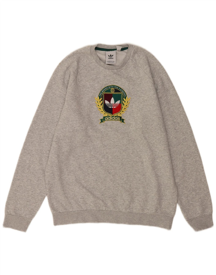 Adidas Herren Grafik-Sweatshirt-Pullover aus mittelgrauer Baumwolle