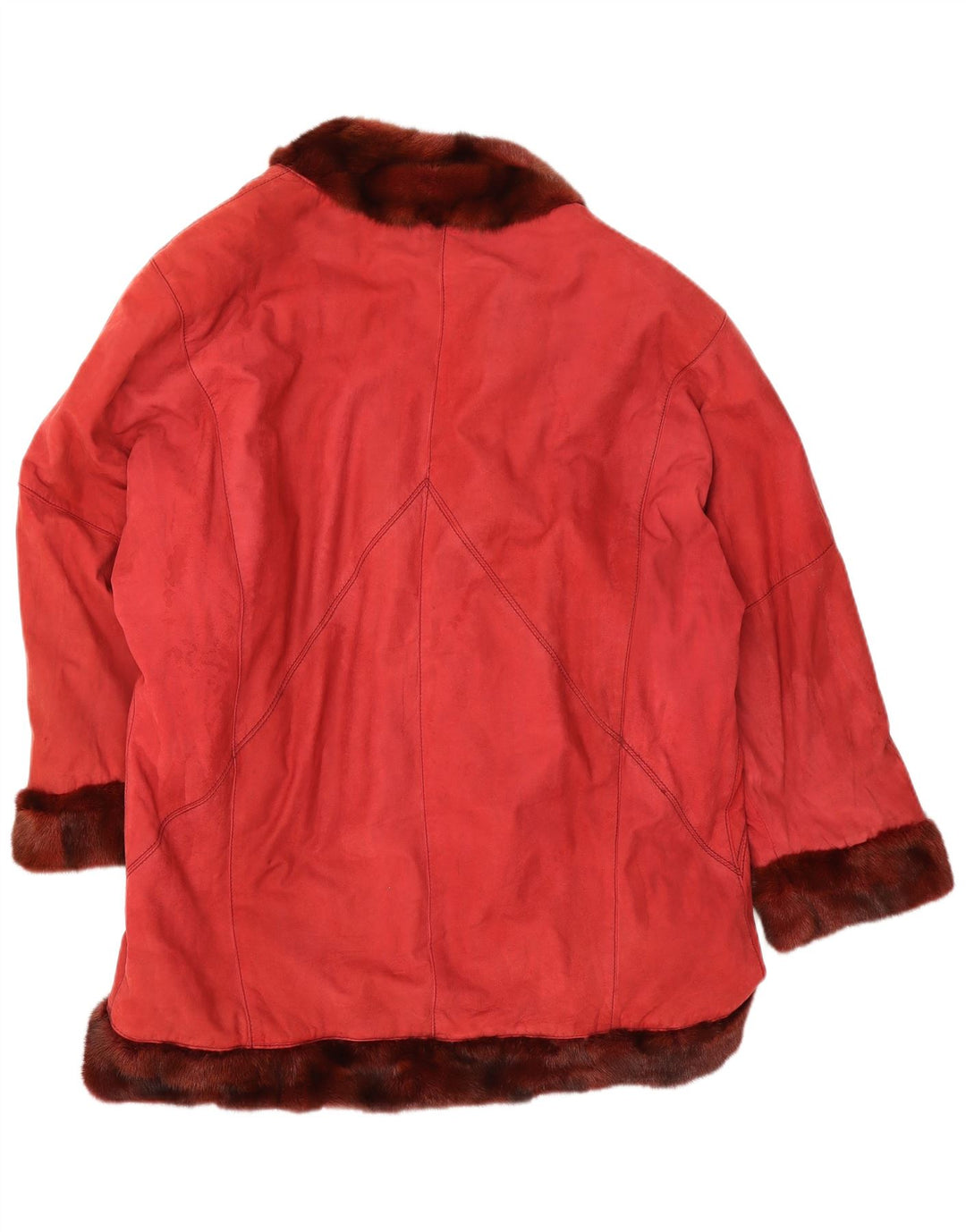 VINTAGE Damen Übergroßer offener Wildledermantel IT 44 Mittelrotes Leder