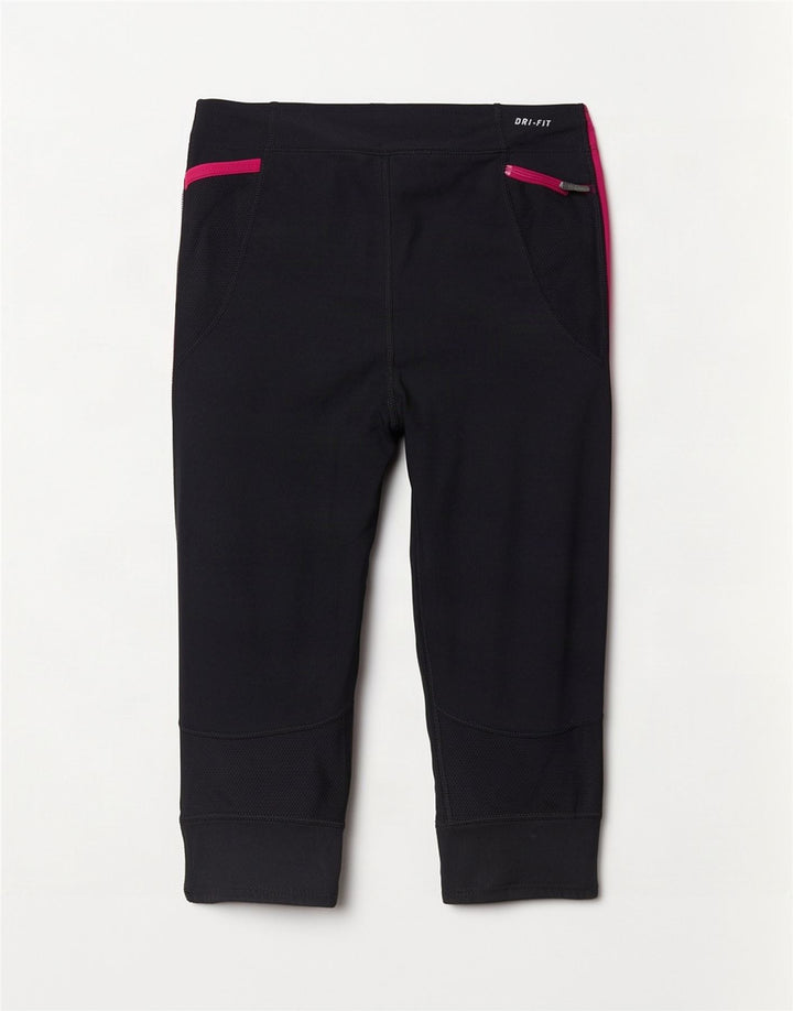Nike Damen Dri Fit Capri Leggings UK 14 Large Schwarz Colourblock Polyester
