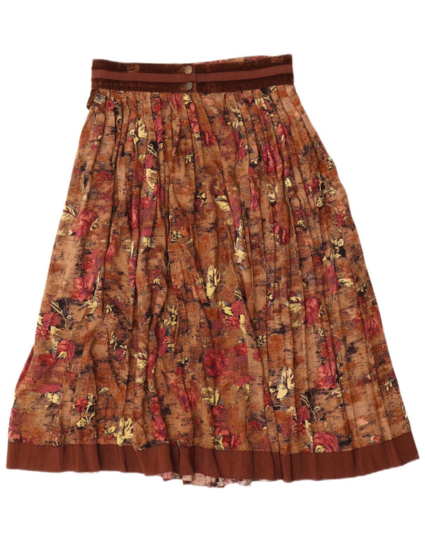 Seminole Damen Plissee-Schlagrock IT 44 Mittel W28 Braune Viskose mit Blumenmuster