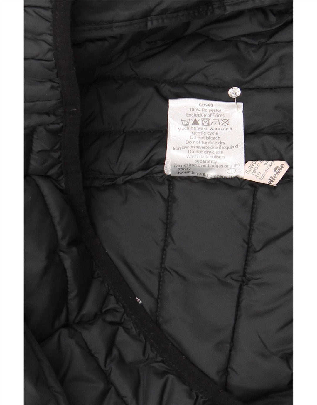 Ellesse Wattierte Damenjacke mit Kapuze, UK 24 4XL, schwarzes Polyester