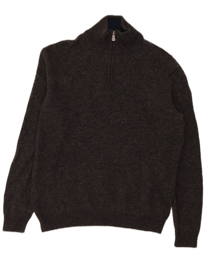 John Lewis Herren-Pullover mit Reißverschluss am Hals, mittelgraue Merinowolle