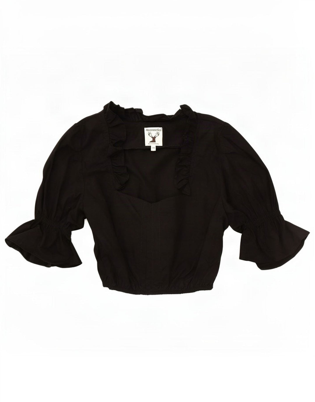 Alpenmarchen Damen-Bluse mit Rüschen vorne, EU 40, Mittelschwarz