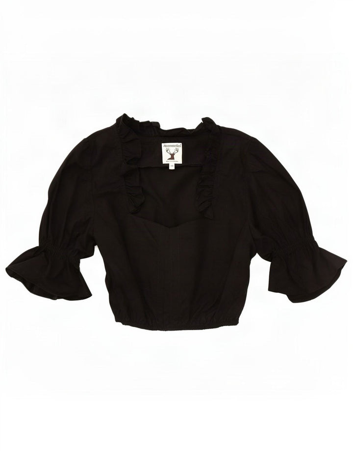 Alpenmarchen Damen-Bluse mit Rüschen vorne, EU 40, Mittelschwarz