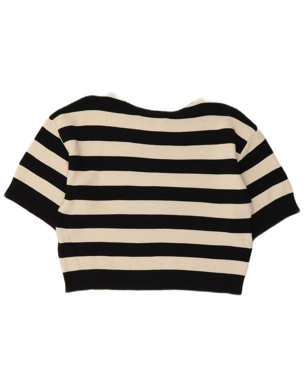 Zara Damen Crop U-Boot-Ausschnitt Pullover Pullover UK 10 Small Schwarz gestreift