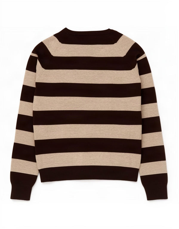 Zara Damen-Pullover mit V-Ausschnitt, UK 12, mittelbraun, gestreift, Baumwolle