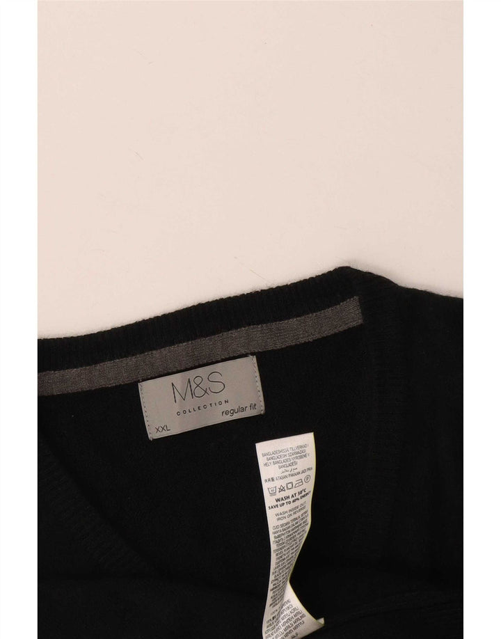 Marks & Spencer Herren-Pullover, reguläre Passform, V-Ausschnitt, 2XL, Schwarz, Acryl