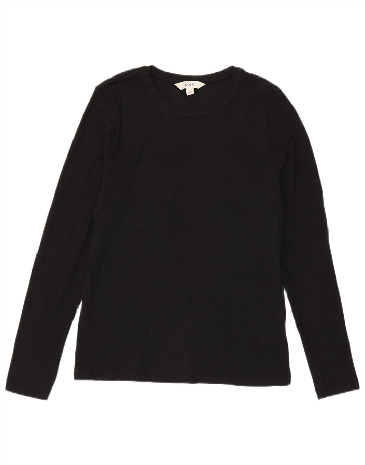 Marks & Spencer Damen Top Langarm UK 14 Medium Schwarz Baumwolle