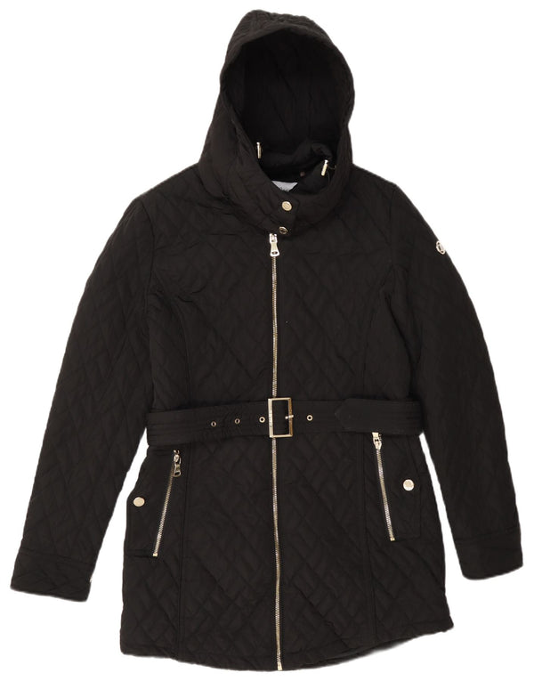 Calvin Klein Womens Hooded Quilted Overcoat UK 10 Small Schwarz Polyester
