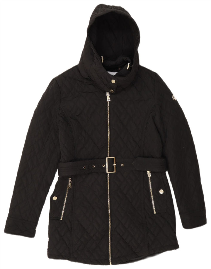 Calvin Klein Womens Hooded Quilted Overcoat UK 10 Small Schwarz Polyester