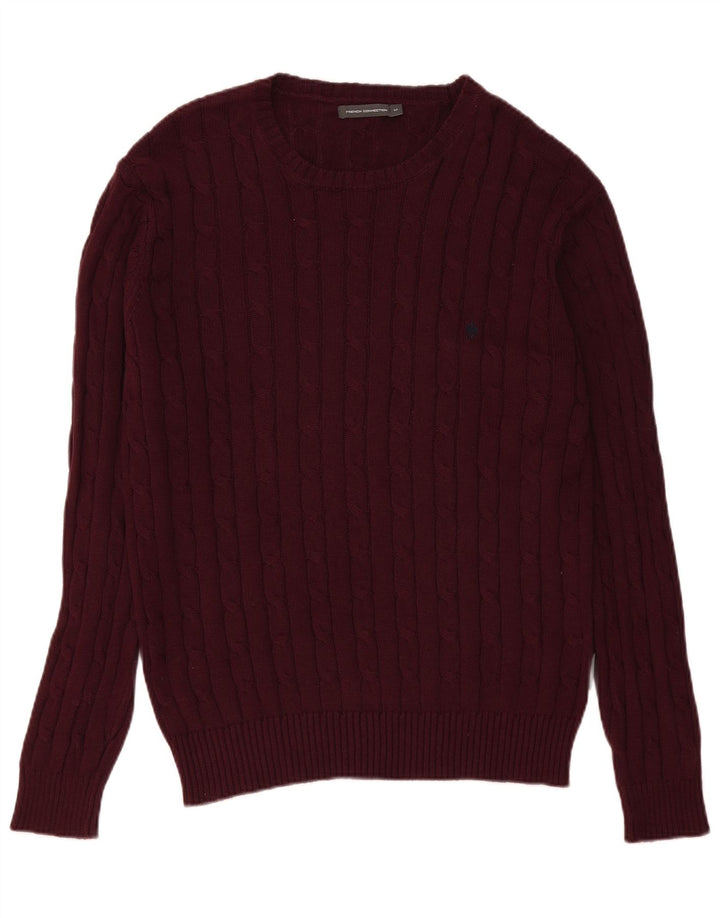French Connection Herren-Pullover mit Rundhalsausschnitt, mittelgroße burgunderrote Baumwolle