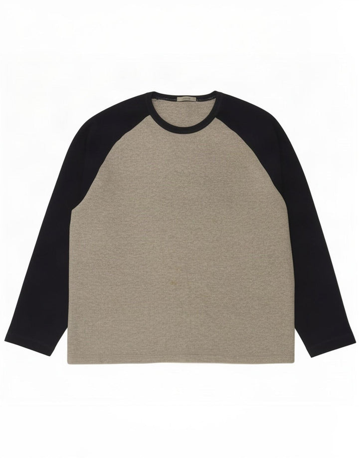 Marks & Spencer Herren-Oberteil aus langärmliger, mittelgrauer Colourblock-Baumwolle