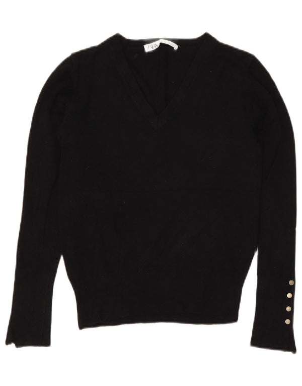 Zara Damen Crop V-Ausschnitt Pullover Pullover UK 8 Small Schwarz