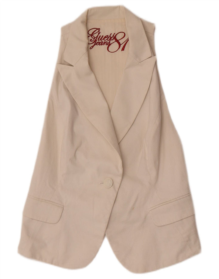 Guess Damen-Blazer, ärmellos, 1 Knopf, Größe UK 16, Größe L, weiße Baumwolle