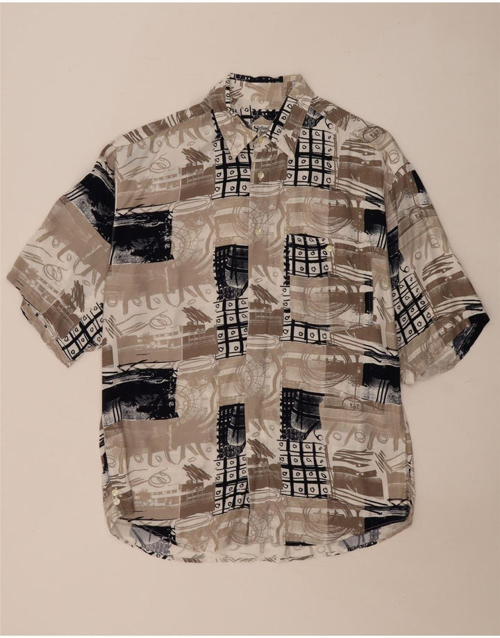 Vintage Herren Kurzarmhemd Großes Beige Patchwork