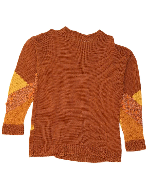 Vintage Damen Pullover mit Rundhalsausschnitt, Gr. 16, groß, braun geblümt