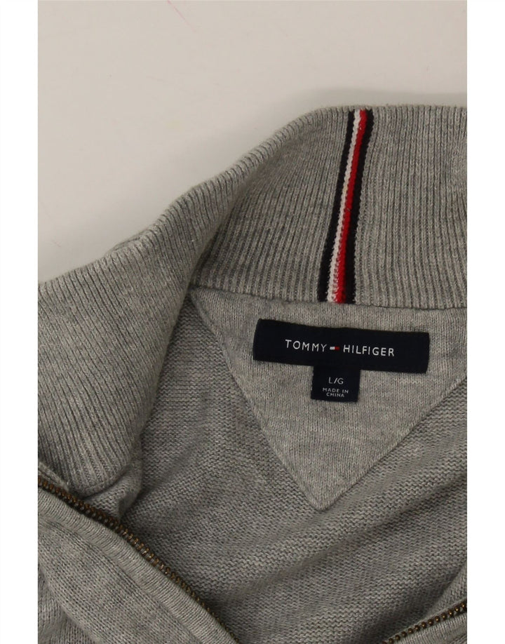 TOMMY HILFIGER Mens Zip Neck Jumper Sweater Large Grey Cotton Vintage Tommy Hilfiger and Second-Hand Tommy Hilfiger from Messina Hembry 